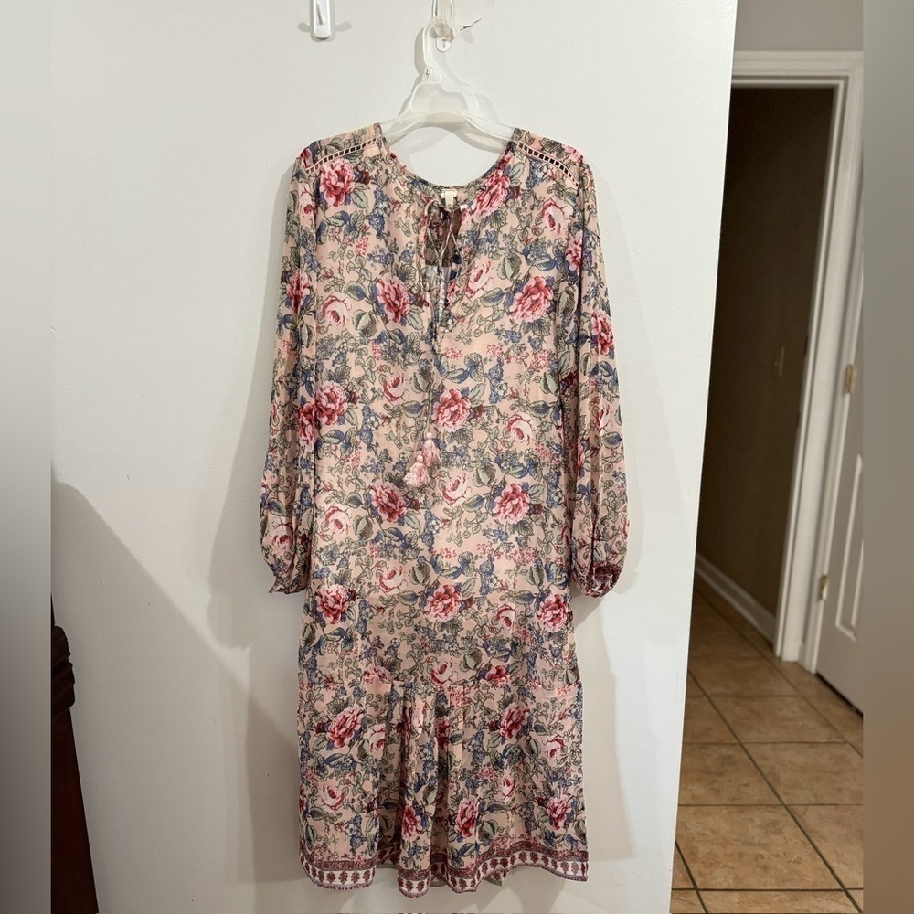 RAGA Anthropologie Floral Long Sleeve Ramona Midi Dress Size Medium NWOT